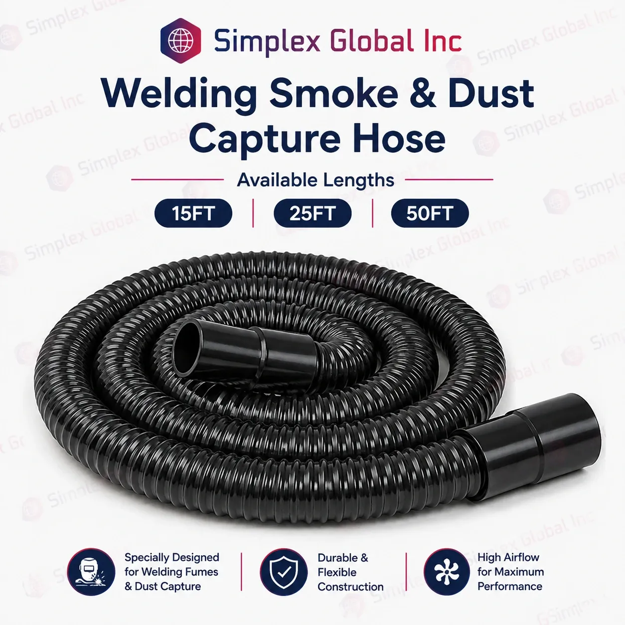 SH-45-50 – 45mm I.D. Welding Smoke & Dust Capture Hose – 50 FT