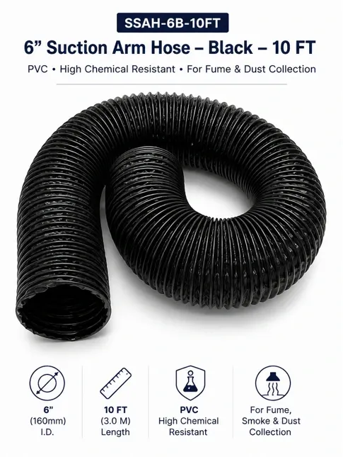 SSAH-6B-10FT – 6" Suction Arm Hose – Black – 10 FT